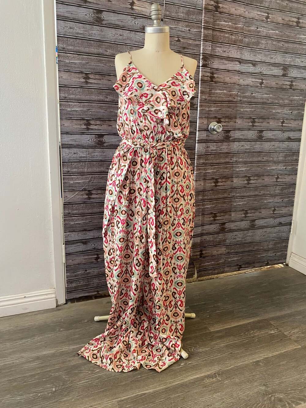 New! Kori Pink Boho Women's WideLeg V-neck Jumpsuit with pockets Small